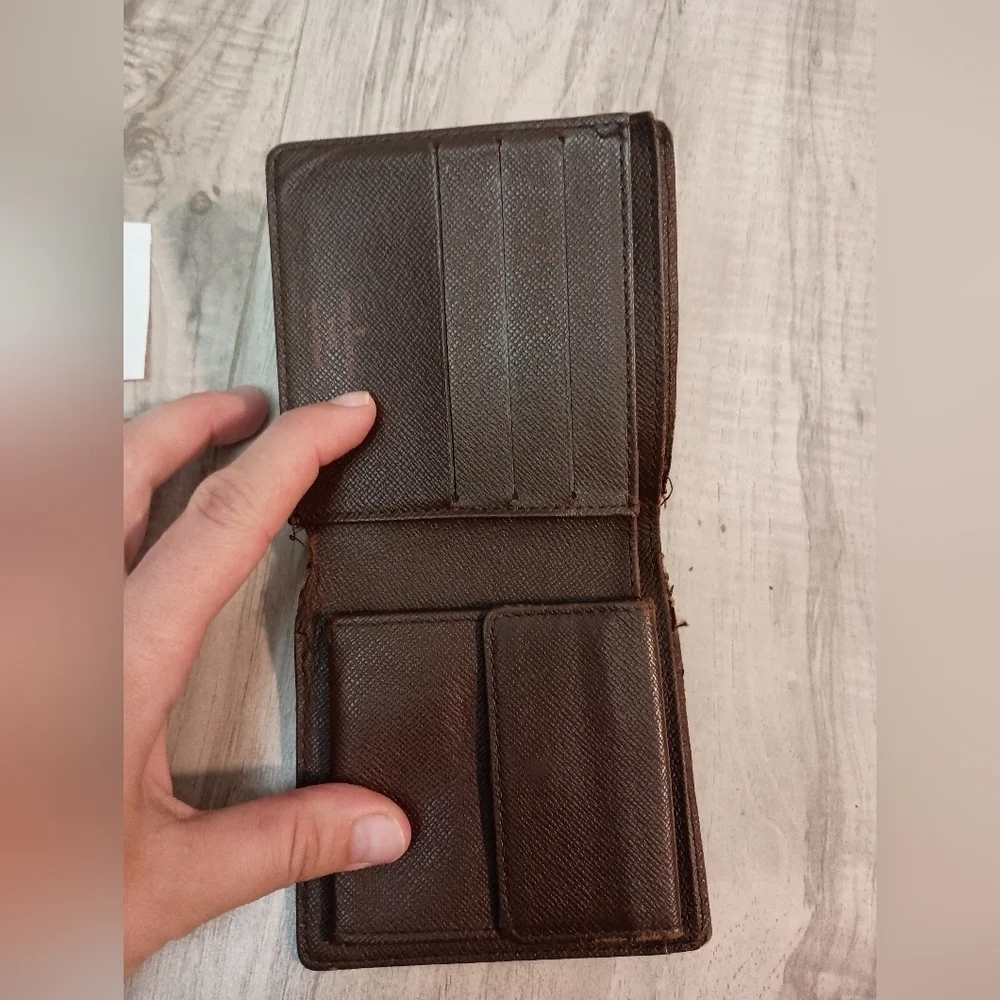 Authentic LOUIS VUITTON Folded Wallet Porte Foil Marco Damier Ebene Brown